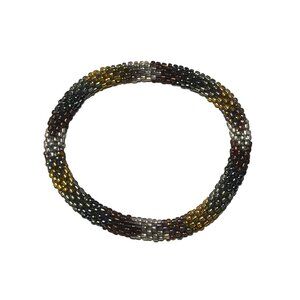 Sashka Bracelet Handmade Boho Chic Crochet Beaded Roll-On Gold Clear Black Taupe